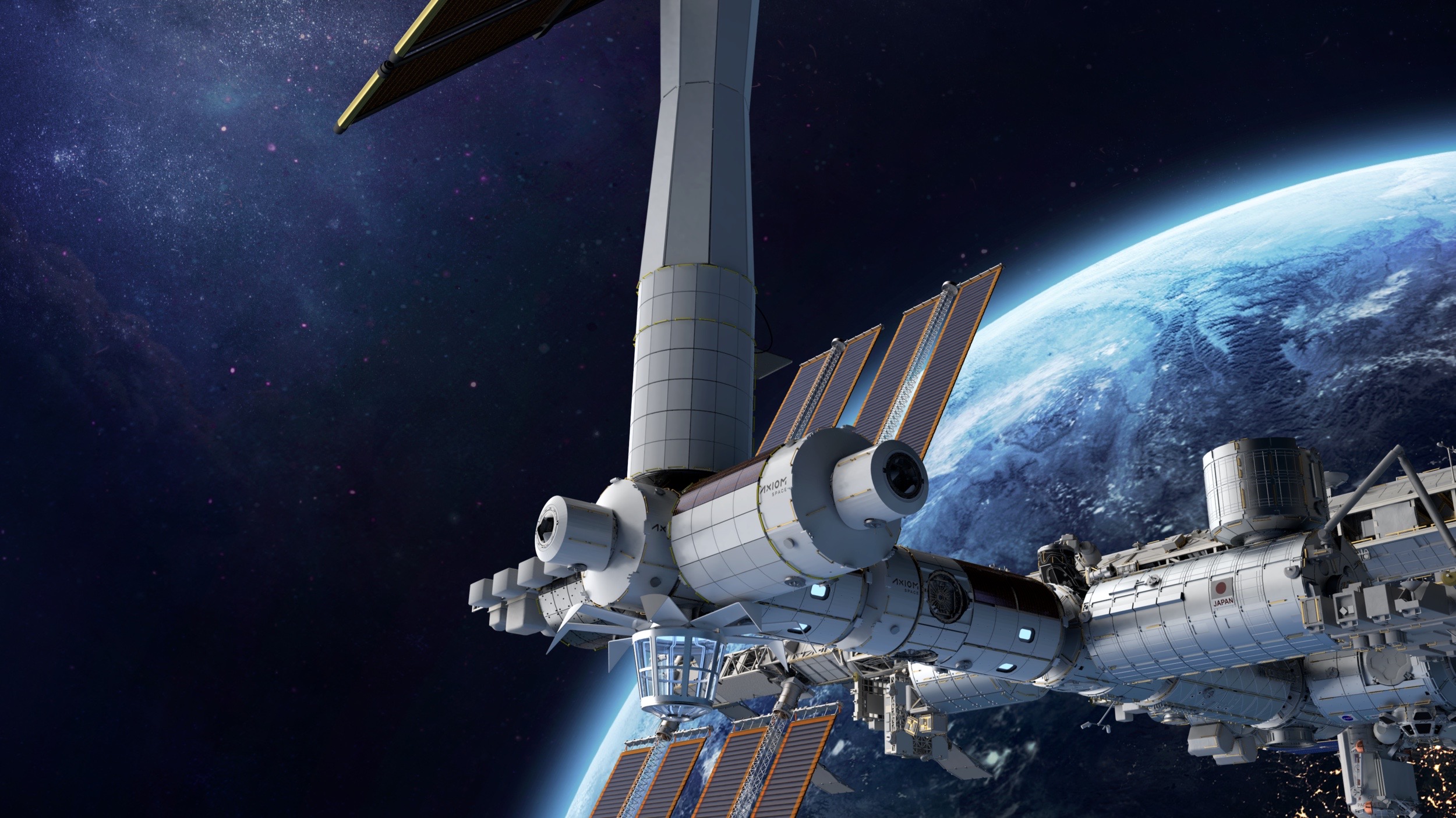 Een artistieke illustratie van het ruimtestation dat het in Houston gevestigde Axiom Space van plan is te bouwen in een baan om de aarde.