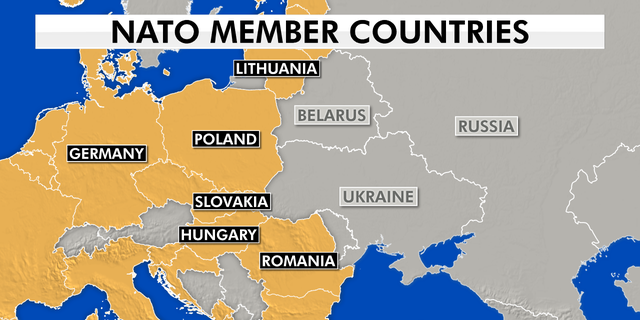 De kaart toont de kaart van de NAVO-leden