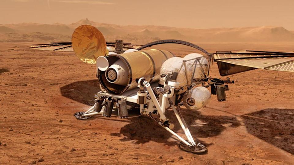 Een concept over een Mars-monsterretriever die buitenaardse sporen naar de aarde zou kunnen brengen
