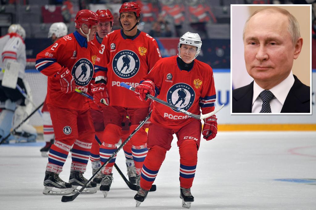 Poetin werd gespot met vlekken op de wangen na het overslaan van een hockeywedstrijd