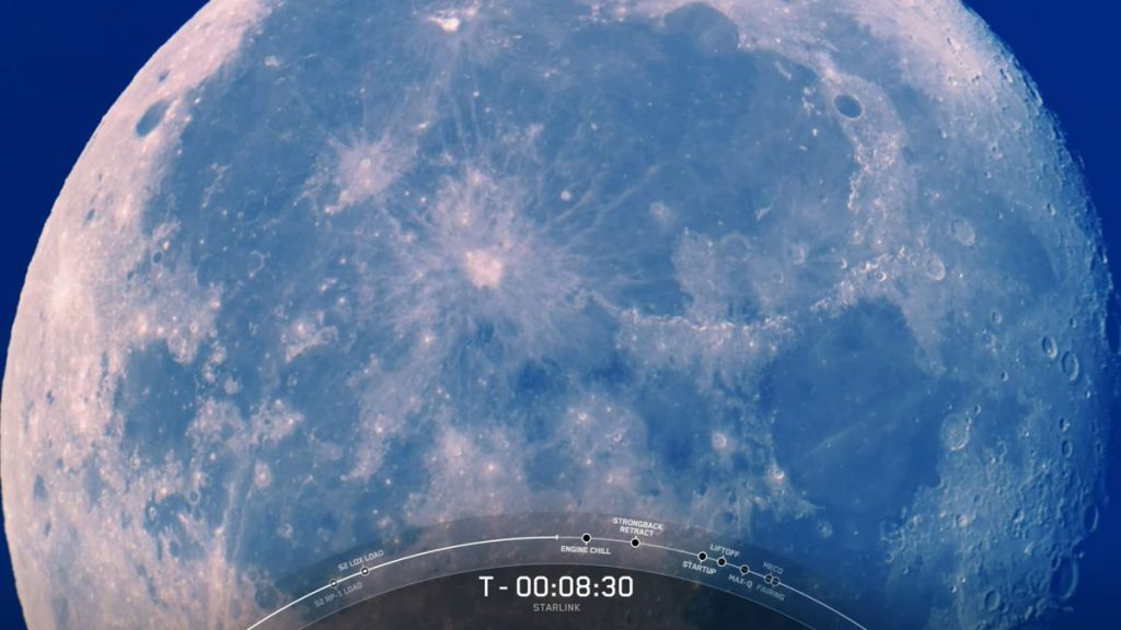 SpaceX Moon en Sunrise Starlink-satellietlanceringsfoto's
