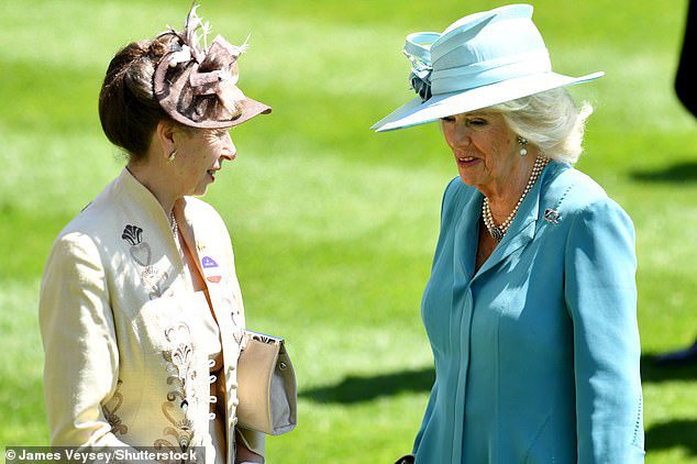 Prinses Anne en Camilla, hertogin van Cornwall praatten vanmiddag in de tuin tijdens het evenement