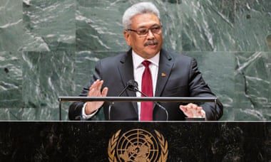 Gotabaya Rajapaksa spreekt in 2021 de Algemene Vergadering van de Verenigde Naties in New York toe.