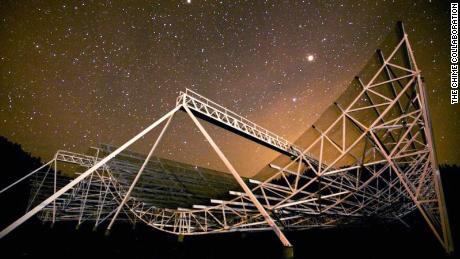 Afgebeeld is de CHIME Large Radio Telescope die de FRB 20191221A-explosie heeft vastgelegd.