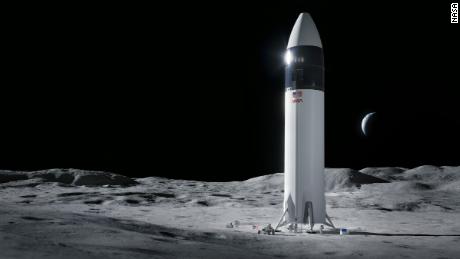Deze illustratie toont het ontwerp van een menselijke SpaceX-lander die NASA-astronauten via het Artemis-programma naar het maanoppervlak zal brengen.
