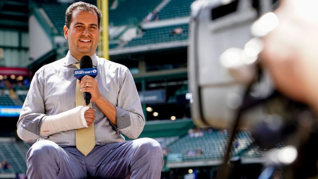Los Angeles Dodgers TV-verslaggever David Vassegh gewond bij slip van Bernie Brewer