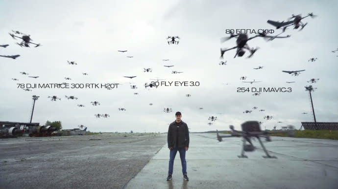 Oekraïne neemt een leger van 472 drones tegelijk de lucht in