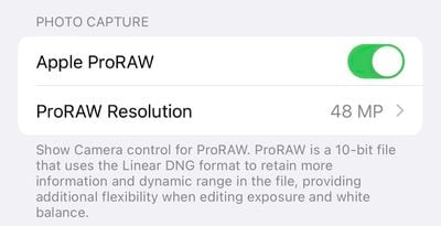 iPhone 14 Pro ProRAW-instellingen