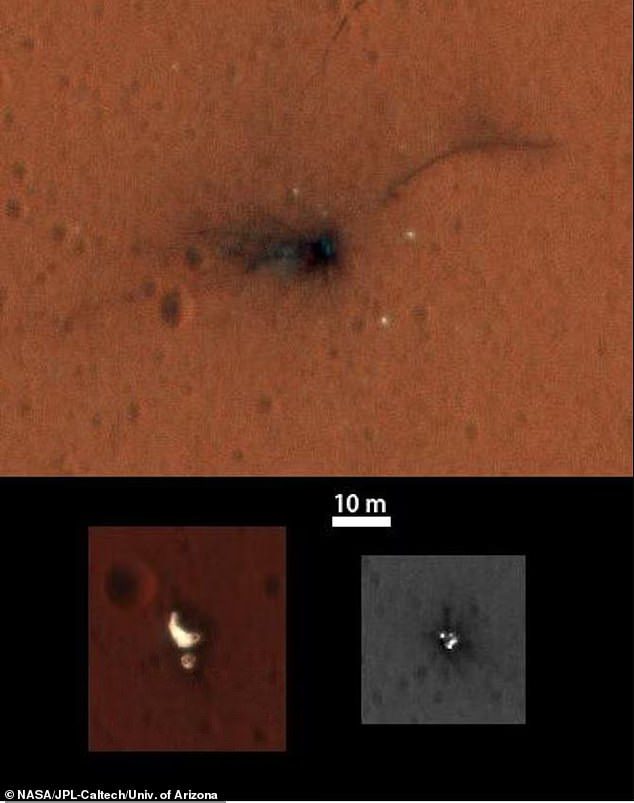 Er zitten in totaal negen inactieve ruimtevaartuigen op het oppervlak van Mars, waaronder de Mars 3-sonde, de Mars 6-sonde, de Viking 1-lander, de Viking 2-sonde, de Sojourner-rover, de Schiaparelli-sonde van de European Space Agency (foto), de Phoenix-sonde, Spirit.  Rover en Rover kans