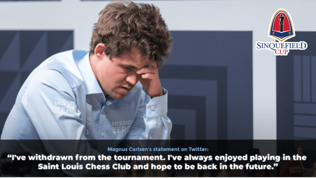 Magnus Carlsen trekt zich terug uit Sinkfield Cup