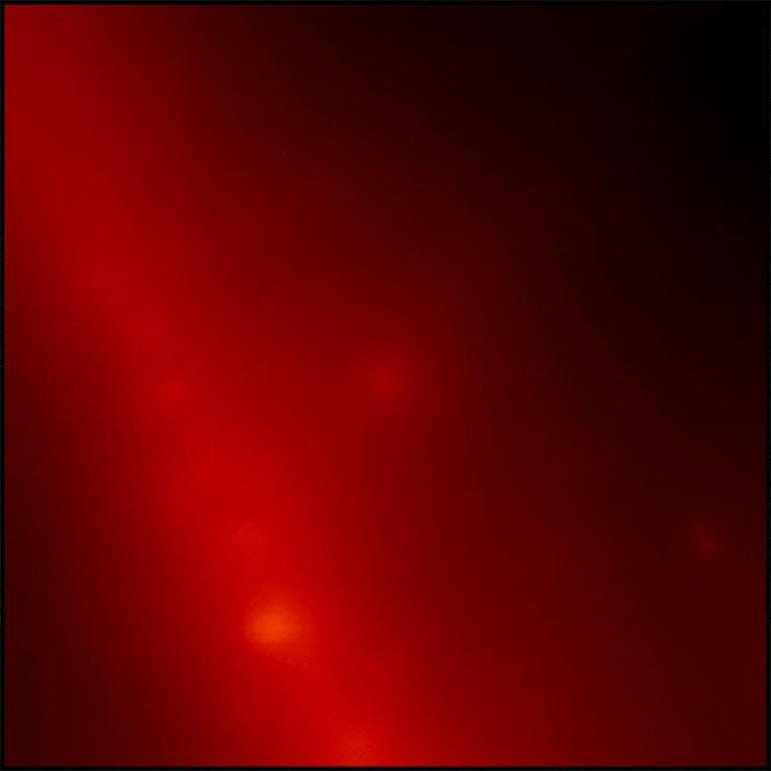 De gif toont een vage rode stip in de ruimte die plotseling helder oplicht