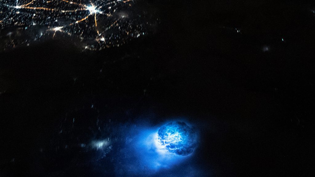 Een astronaut op het internationale ruimtestation maakt een foto van oogverblindende blauwe bollen die boven de aarde zweven
