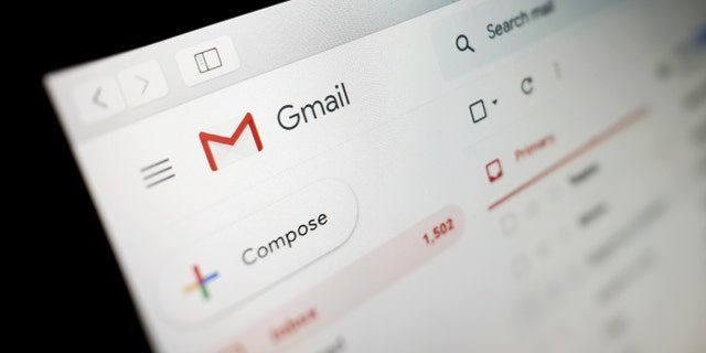 Een weergave van de Google Gmail-interface op een laptop, 14 januari 2020.